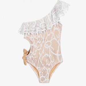 Nessi Byrd white lace one shoulder bathing suit size 8 - like new